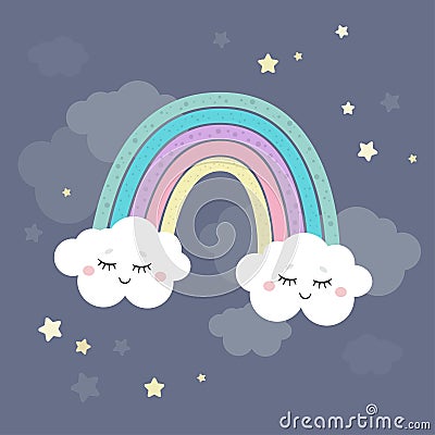 Cute magical rainbow and clouds in unicorn theme or little princess theme. Cartoon Illustration